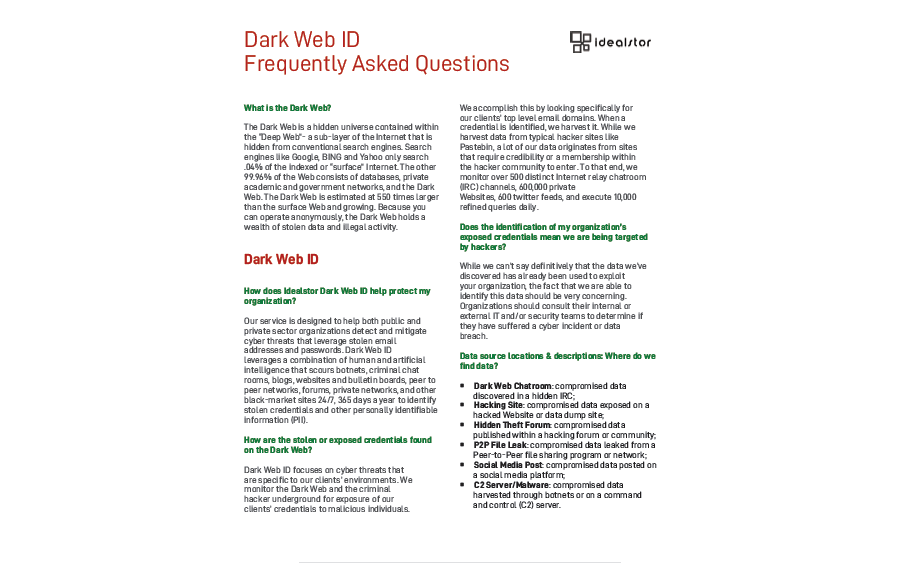 Idealstor Dark Web FAQ